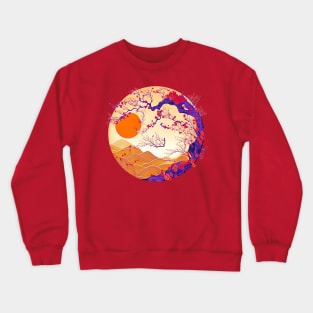 Japanese Style Art: Mountain and Floral View 2 Crewneck Sweatshirt